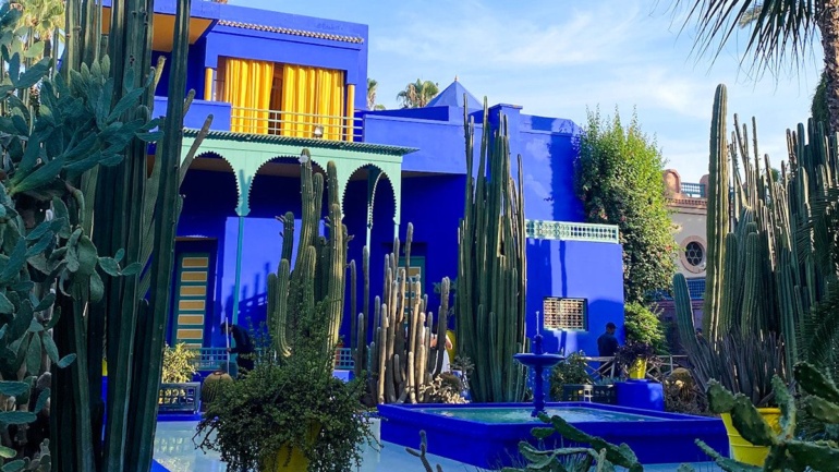 Jardin Majorelle blue villa and cacti in Marrakech