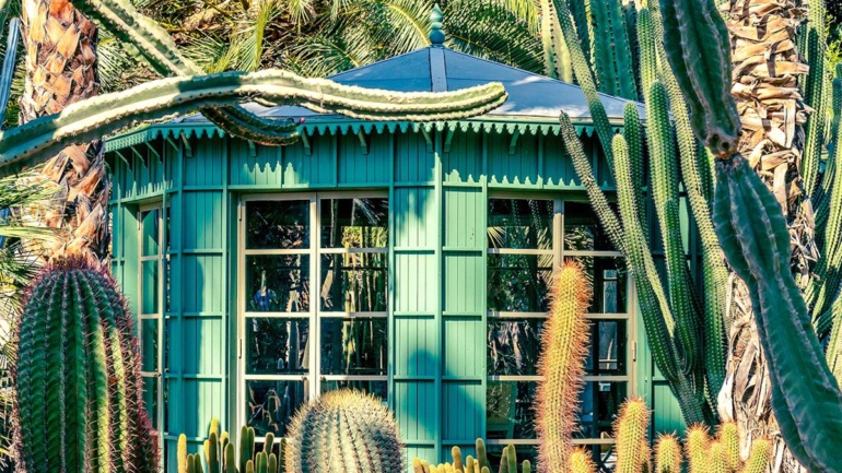 Jardin Majorelle pavilion and cacti